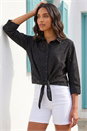 Black Broderie Tie Front Shirt, Image 1 of 4