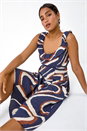 Navy  Frill Neck Swirl Print Midi Dress, Image 2 of 5