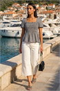Black Dusk Gingham Shirred Peplum Top, Image 1 of 4