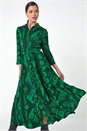 Green Floral Leaf Print Midi Shirt Dress, Image 2 of 5