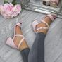 Natural AJVANI Natural Mid Block Heel Crossed Straps Sandals, Image 5 of 6