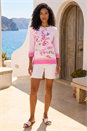 Pink Stripe Floral Print Stretch Top, Image 2 of 4