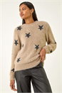 Beige Fluffy Star Knit Jumper, Image 4 of 5