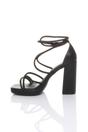 Black High Block Heel Diamante Strappy Platform Sandals, Image 3 of 4
