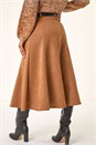 Rust Belted Faux Suede Midi Skirt, Image 4 of 5