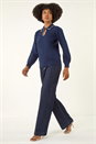 Navy  Faux Pearl Collared Keyhole Knit Jumper, Image 2 of 5