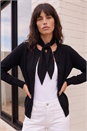 Black Tie Neck Soft Knit Cardigan, Image 2 of 5