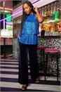 Royal Blue Sequin Tiered Halterneck Stretch Top, Image 6 of 6