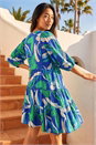 Blue Petite Tiered Tie Front Dress, Image 3 of 4