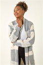 Grey Check Longline Pocket Cardigan, Image 4 of 5