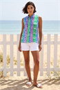 Blue Ikat Print Button Up Blouse, Image 3 of 4