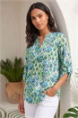 Green Aztec Burnout Print Relaxed V-Neck Tunic Top, Image 1 of 4