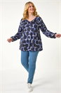 Navy Curve Abstract Print Swing Tunic Top, Image 1 of 5