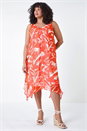 Orange Curve Abstract Print Chiffon Dress, Image 1 of 5