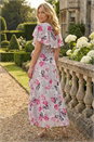 Grey Floral Frill Belted Wrap Dress, Image 3 of 4