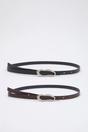 Multi Double Pack Silver Sculptural Buckle Slim Faux Leather Belt, Image 1 of 2