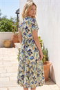 Blue Floral V-Neck Midi Dress, Image 3 of 4