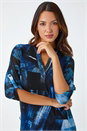 Blue Geometric Print Stretch Tunic Top, Image 4 of 5