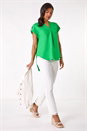 Green Pleated Notch Neck Top, Image 2 of 5