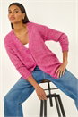 Cerise Buttoned Tinsel Knit Cardigan, Image 4 of 8