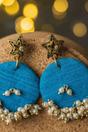 Blue Fabric Poth Earrings, Pearl, Image 2 of 2