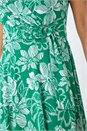 Green Floral Print Stretch Wrap Dress, Image 5 of 5