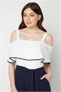 Navy  Cold Shoulder Frill Detail Jumpsuit, Image 3 of 4