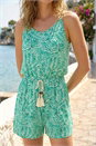 Green Leaf Print Tassel Tie Playsuit, Image 4 of 4