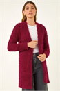 Red Textured Longline Knit Cardigan, Image 4 of 5
