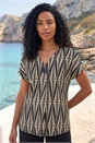 Cream Abstract Print Front Pleat Stretch Top, Image 1 of 4