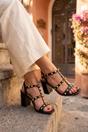 Black iKrush Black Ivy Womens Studded T-Bar Block Heel Sandals, Image 2 of 8