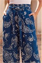 Navy  Paisley Print Wide Leg Cropped Trousers, Image 4 of 4