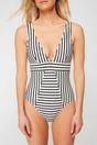 Multi Striped Plunge Neck Panelled Swimsuit, Image 3 of 4
