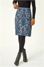 Blue Baroque Floral Stretch Pencil Skirt, Image 1 of 5