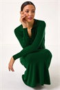 Dark Green Scallop Detail Knitted Midi Dress, Image 4 of 5
