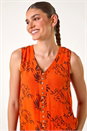 Dark Orange Leaf Print Button Detail Vest Top, Image 4 of 6