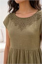 Khaki Cotton Trim Detail Mini Dress, Image 4 of 4