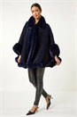 Midnight Blue Classic Faux Fur Trim Cape, Image 2 of 5