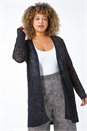 Black Curve Crochet Longline Cardigan, Image 2 of 5