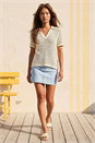 Beige Stripe Crochet Collar Knit Top, Image 3 of 4