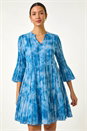 Women'S Magenta Tie & Dye Smocking Dress With Shrug