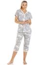 Light Grey Camille Lingerie Light Grey Lightweight Floral Capri Pyjama Set, Image 2 of 5