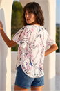 Ivory  Floral Angel Sleeve V-Neck Top, Image 2 of 4