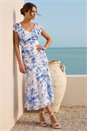 Blue Petite Floral Print Tiered Midi Dress, Image 2 of 4