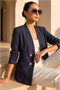 Navy Petite Pocket Ponte Blazer, Image 1 of 4