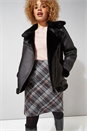 Black Faux Fur Lined Zip Detail Aviator Jacket, Image 4 of 4