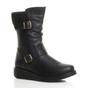 Black Low Wedge Heel Comfort Calf Biker Boots, Image 1 of 6