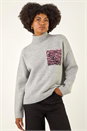 Light Grey Animal Print Pocket Knit Jumper, Image 1 of 5
