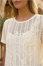 Cream  Textured Floral Line Stretch Top, Image 4 of 4