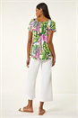 PINK Leaf Print V-Neck Stretch Top, Image 3 of 5
